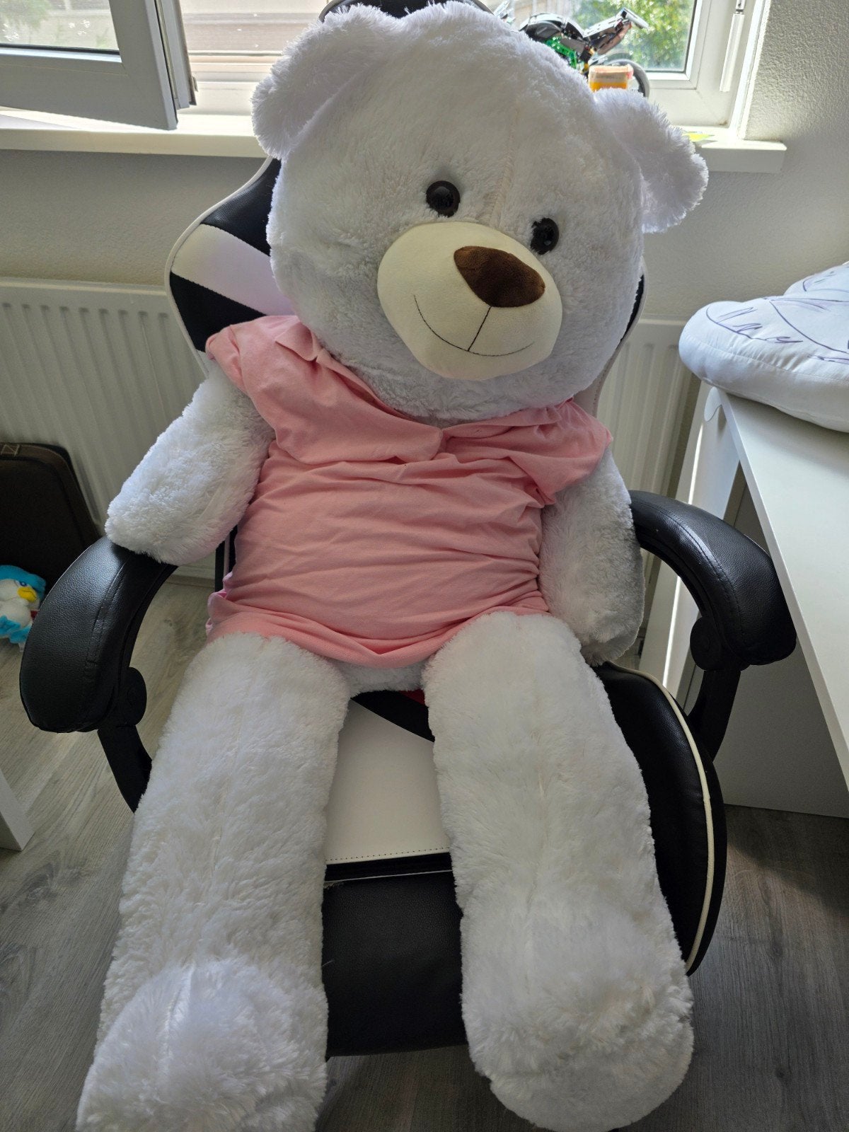 Grote witte teddybeer met roze shirt, Overige merken, Overige karakters, Beer, Ophalen of Verzenden