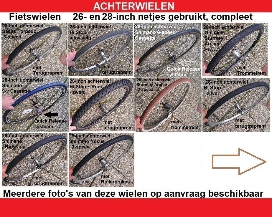 Fiets achterwielen 26- en 28-inch gebruikt compleet met band, Fietsen en Brommers, Ophalen, Gebruikt, Wiel