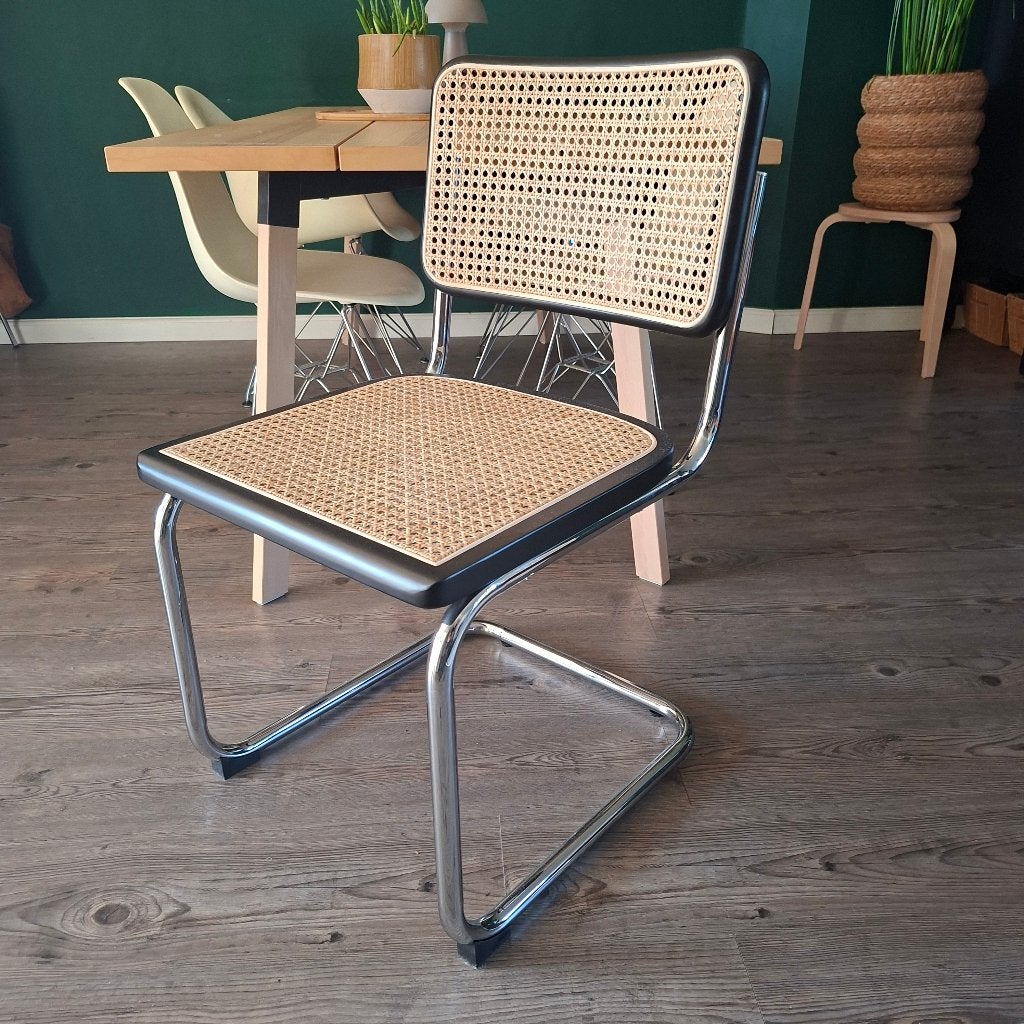 16x Thonet stijl Cesca Breuer buisframe stoel Rotan webbing, Hout, Zwart, Vintage Bauhaus retro design Japandi Scandinavisch, Nieuw