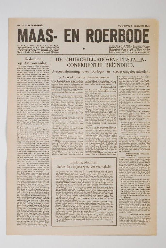 Maas- en Roerbode  02-1945 herdruk krant Tweede Wereldoorlog, Zo goed als nieuw, Verzenden, Amsterdam, Florence Uitgeverij