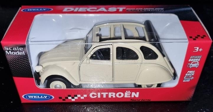 Welly citroen 2cv (lelijke eend) beige met open dak, Ophalen of Verzenden, Nieuw, Auto