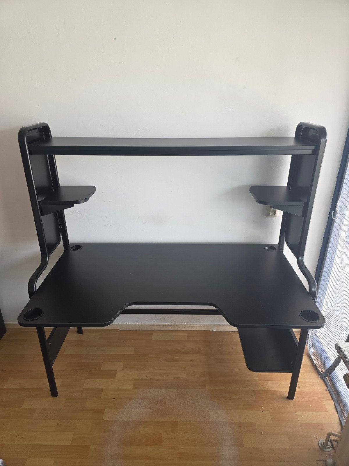 Zwart Gaming Bureau met Opbergruimte en Monitorplank, Huis en Inrichting, Bureaus, Ophalen, Zwart, Opzetstuk, Metaal