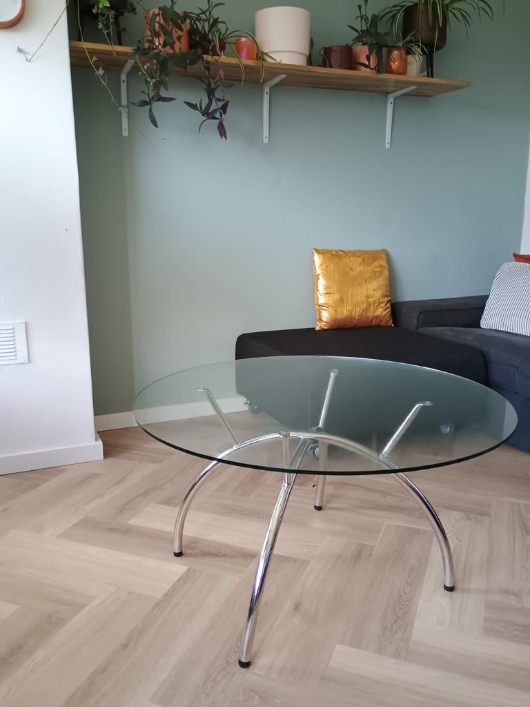 Glazen salontafel, Ophalen, Gebruikt, Rond, 75 cm of meer