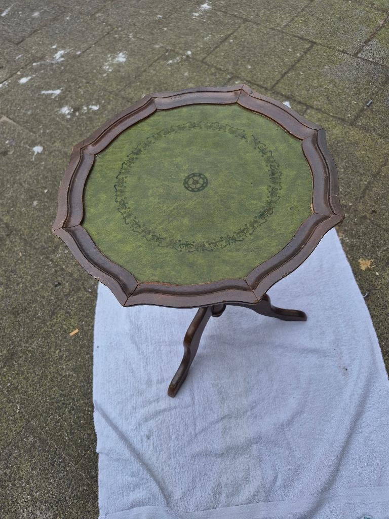 Antieke 20 st, eeuws wijntafel, leder blad, Unique, Ophalen