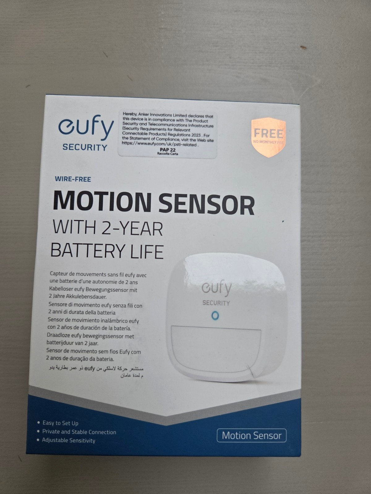 eufy motion sensor met 2 jaar batterij life ongeopend, Ophalen of Verzenden, Nieuw, Detector, Sensor of Melder, Rook
