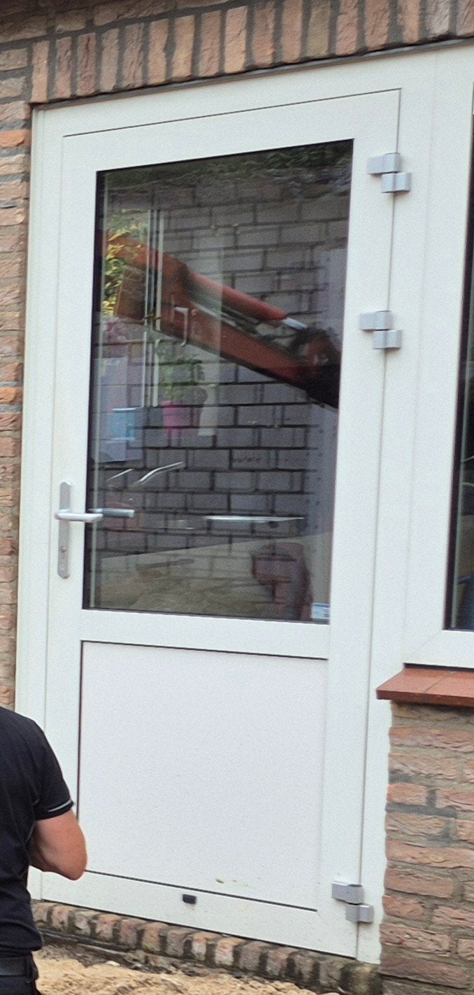 Aluminium deur met kozijn ( 99x210,5), HR++ glas, RAL 9001, Ophalen, Gebruikt, 80 tot 100 cm, Buitendeur