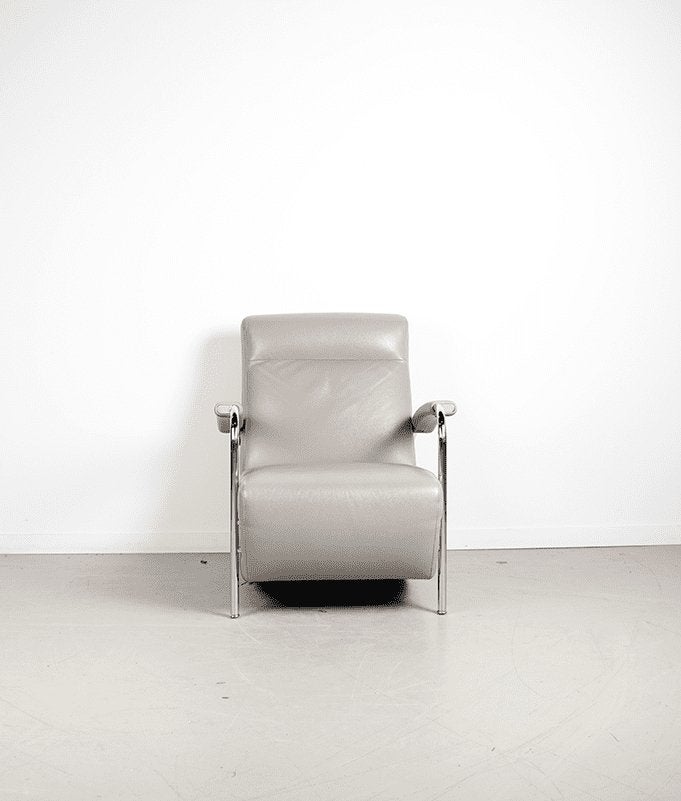 Leolux Scylla Hoog Fauteuil Grijs Leer - Chroom, Huis en Inrichting, Niet ingevuld, Leolux, Niet ingevuld, 75 tot 100 cm