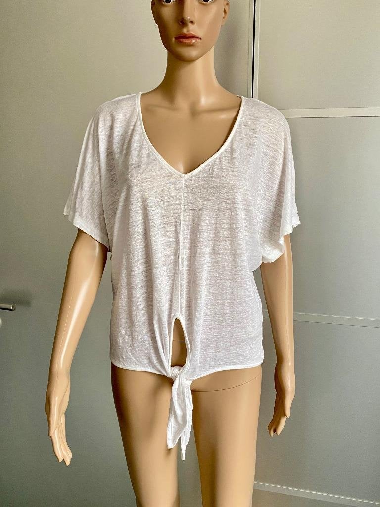 K113 Linnen fijn-gebreid top mt. S/M= 36/38/40 trui shirt, Maat 38/40 (M), H&M, Wit, Ophalen of Verzenden