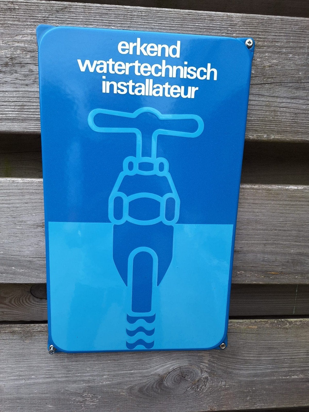 Emaille reclamebord Erkend Watertechnisch Installateur, Ophalen of Verzenden, Gebruikt, Reclamebord