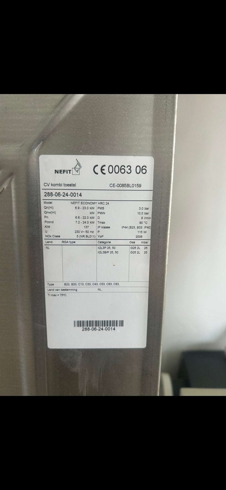 Nefit Economy HRC 24 CV-ketel, Doe-het-zelf en Verbouw, Verwarming en Radiatoren, Ophalen, Hoog rendement (Hr), Cv-ketel of Combi-ketel
