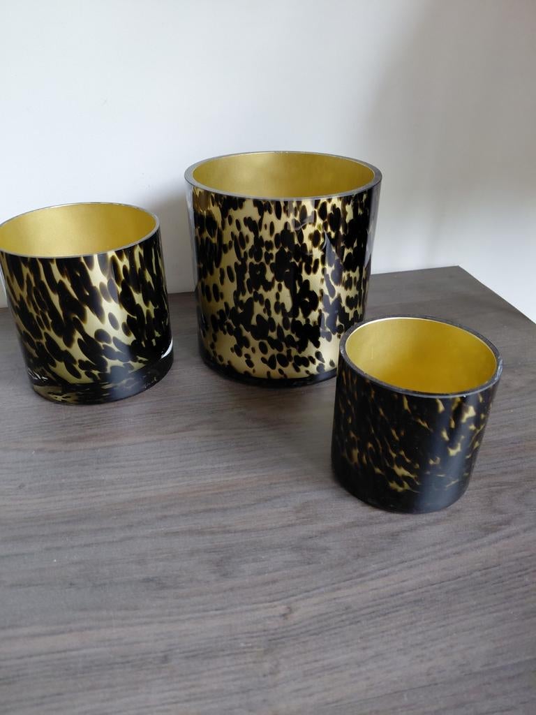 3 Gouden Cheetah Waxinelichthouders in Verschillende Maten, Overige materialen, Overige kleuren, Nieuw, Ophalen of Verzenden