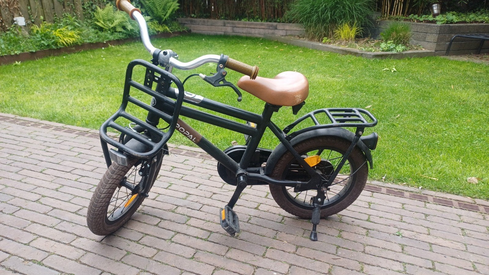 Popal 14 inch kinderfiets - Stoere zwarte transportfiets, Fietsen en Brommers, Ophalen, Terugtraprem, Gebruikt, Minder dan 16 inch