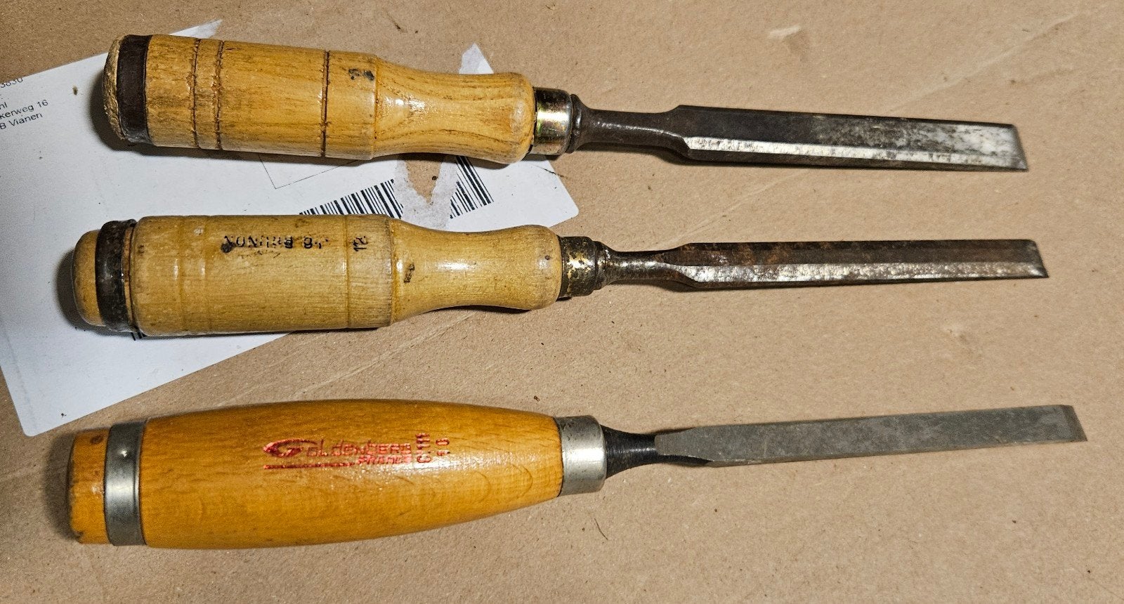 Set van 3 vintage steekbeitels / houtbeitels (o.a. J.E. Blec, Ophalen of Verzenden, Gebruikt