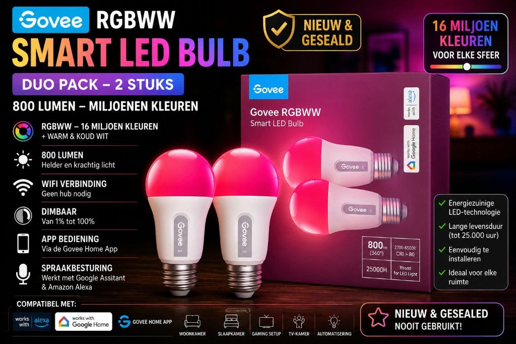 Govee RGBWW Smart LED Lampen Duo Pack | Nieuw Geseald, Huis en Inrichting, Smart RGBWW, Nieuw, Minder dan 100 cm, E27 (groot)