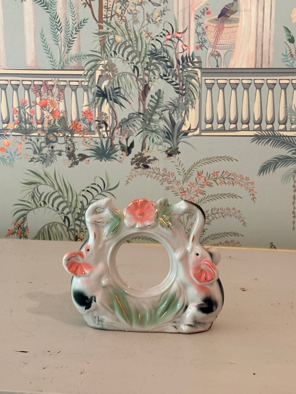 Vintage Porseleinen Kitsch Olifanten Decoratie, Vintage, Gebruikt, Meerkleurig, Ophalen of Verzenden