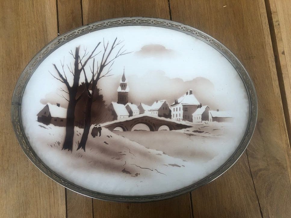 Oud dienblad met tegel 45/34/5 cm, Antiek en Kunst, Ophalen of Verzenden