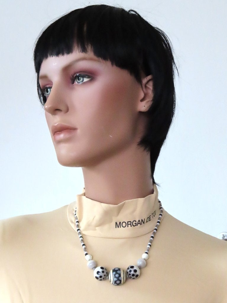 ANTICA MURRINA Venetiaanse Beige / Zwarte Glaskralen Ketting, Overige materialen, Beige, Nieuw, Ophalen of Verzenden