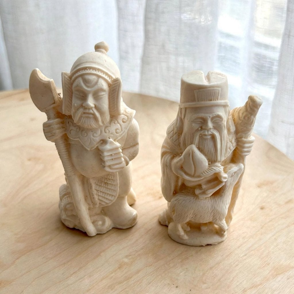 Vintage Chinese Geluksbeeldjes Set - Shou Lao & Krijgergod, Ophalen of Verzenden, Zo goed als nieuw, Overige typen