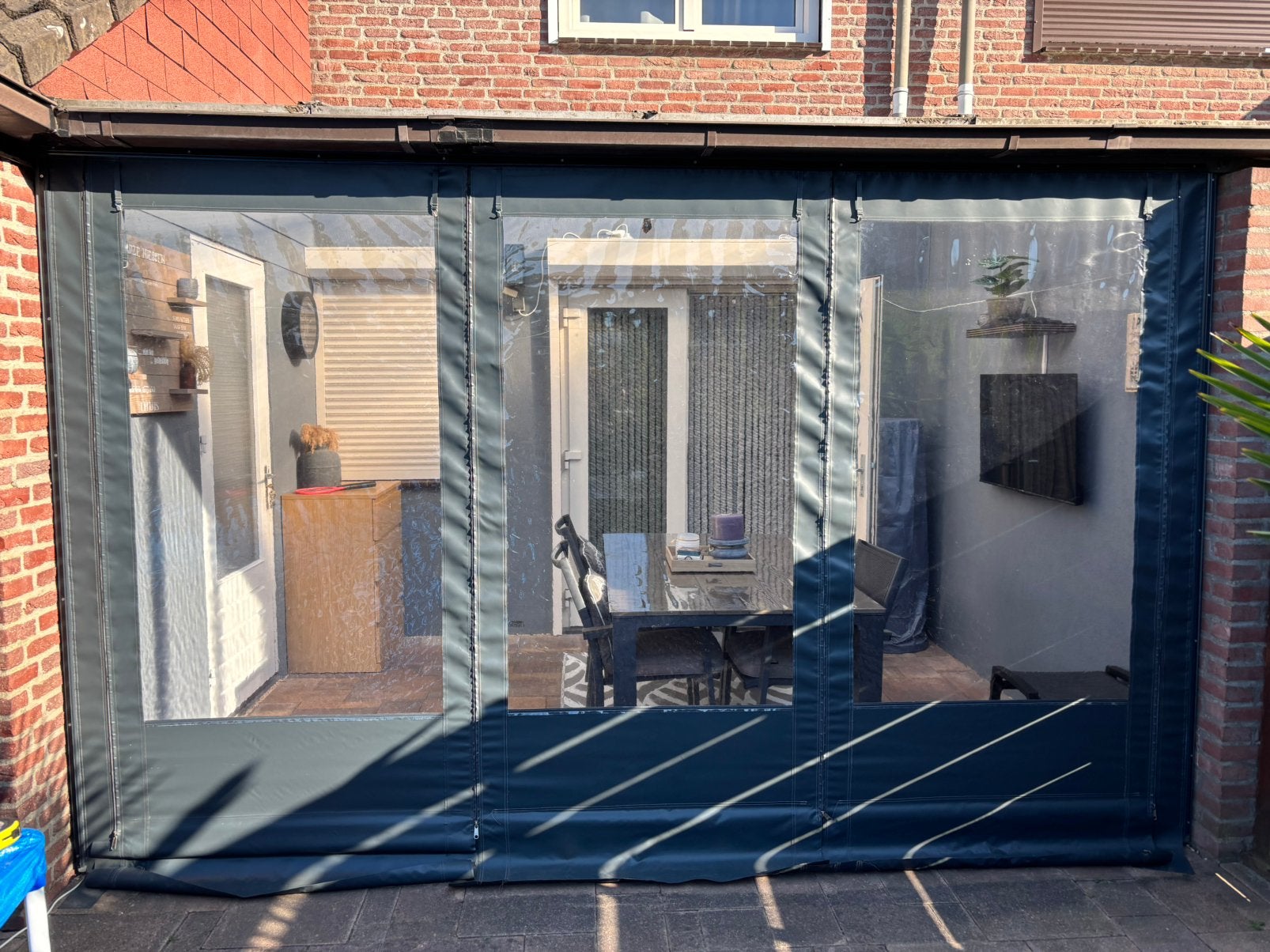 Te koop antraciet overkapping/veranda zeil, Ophalen, Zo goed als nieuw, Veranda