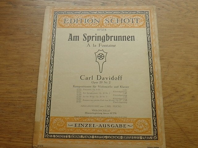 Carl Davidoff - Am Springbrunnen (Cello en Piano), Gebruikt, Klassiek, Ophalen of Verzenden, Artiest of Componist