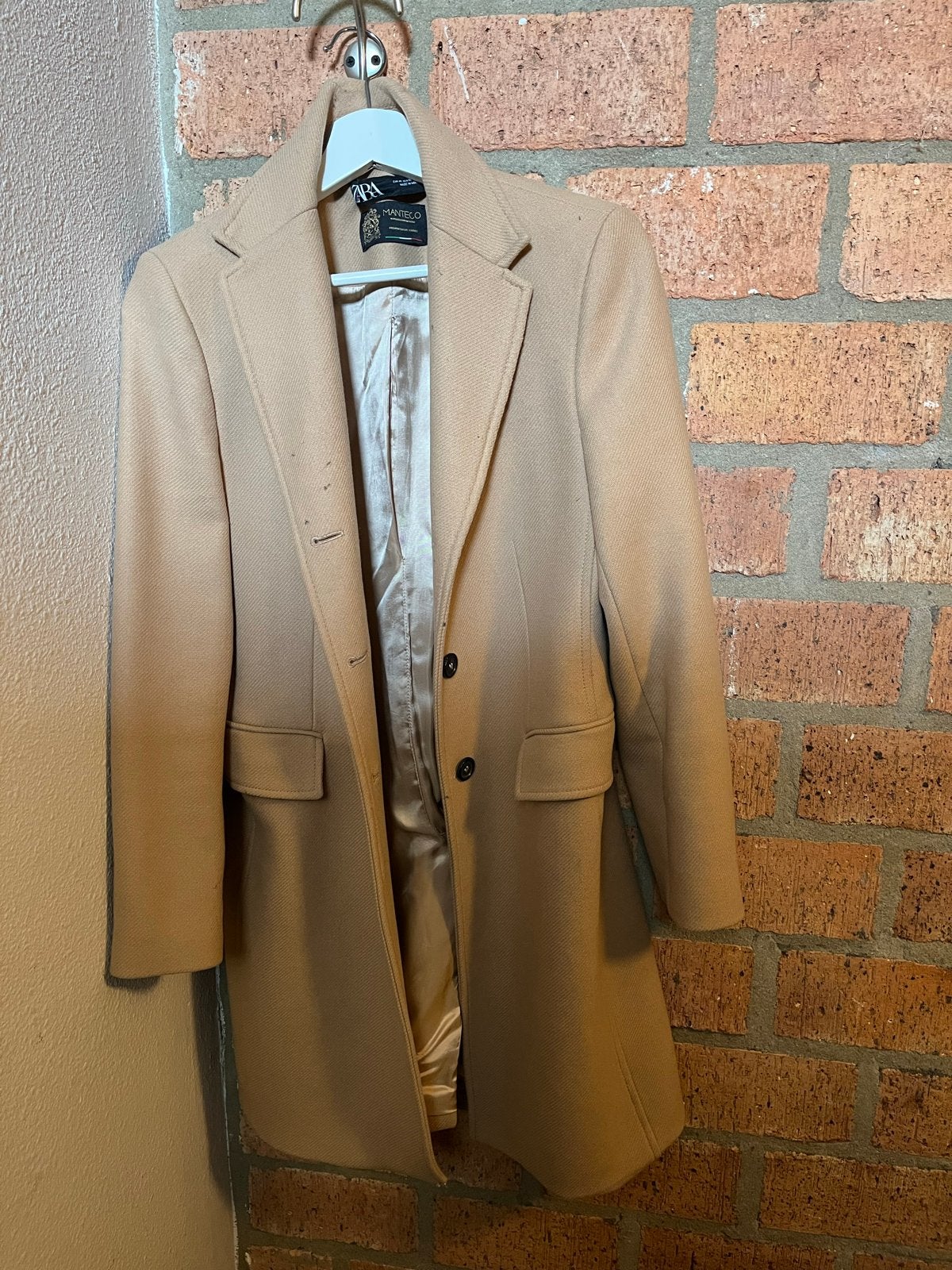 Zara Manteco wollen jas - Beige, Ophalen, Zo goed als nieuw, Maat 38/40 (M), Beige