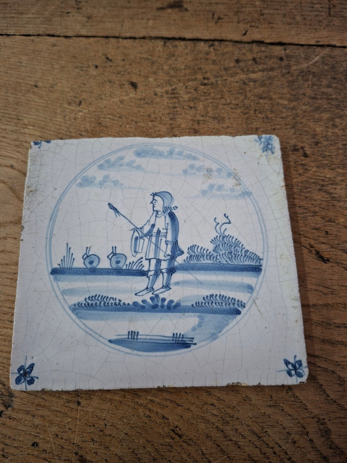 Antieke Delfts Blauwe Tegel met herder, Ophalen