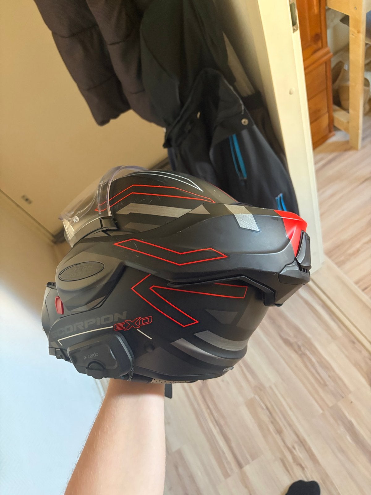 Scorpion EXO motorhelm met Cardo intercomsysteem, Motoren, Ophalen of Verzenden, Tweedehands, Heren, Overige typen