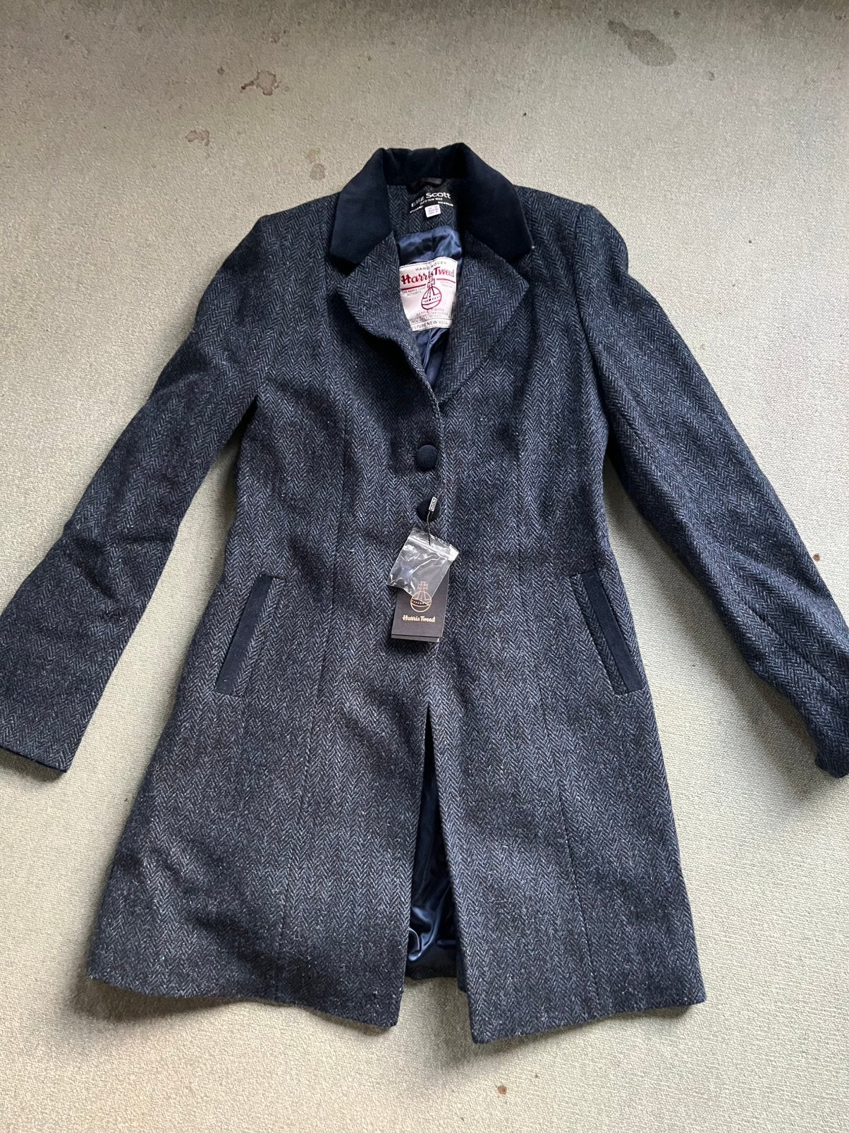 Harris Tweed damesjas half lang blauw, Ophalen of Verzenden, Zo goed als nieuw, Maat 36 (S), Blauw