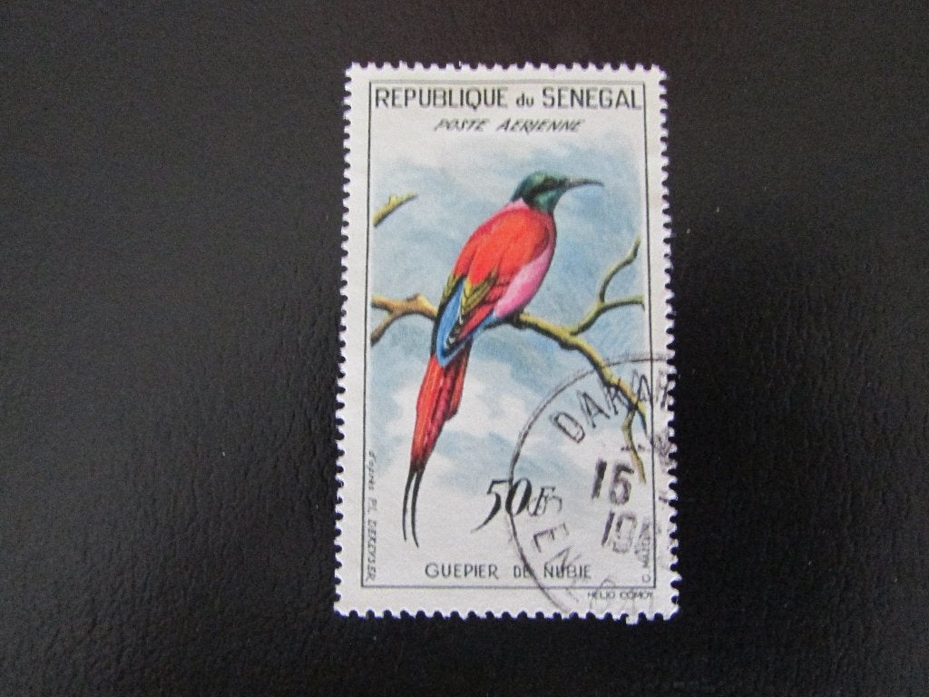 Postzegel Vogel: Scharlaken Bijeneter uit Senegal, Ophalen of Verzenden, Gestempeld, Dier of Natuur