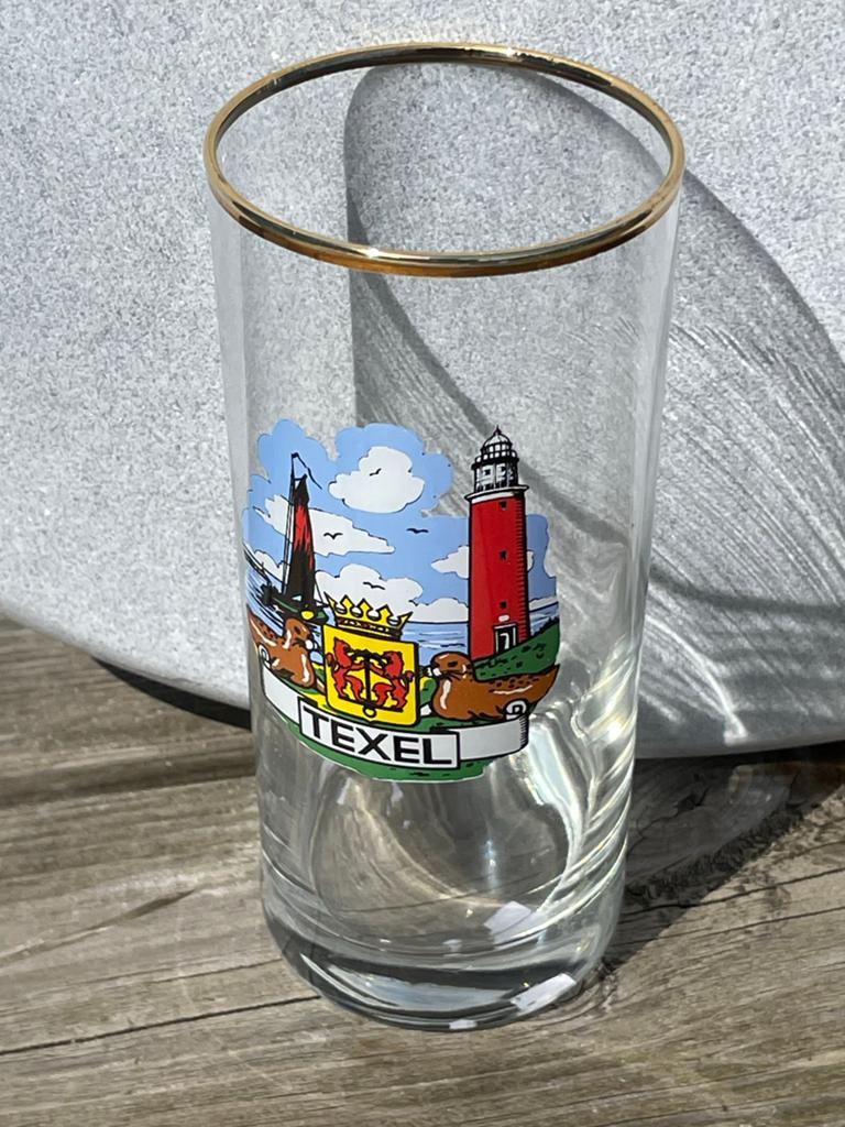 Vintage Texel souvenir glas met vuurtoren en wapen, Antiek en Kunst, Ophalen of Verzenden