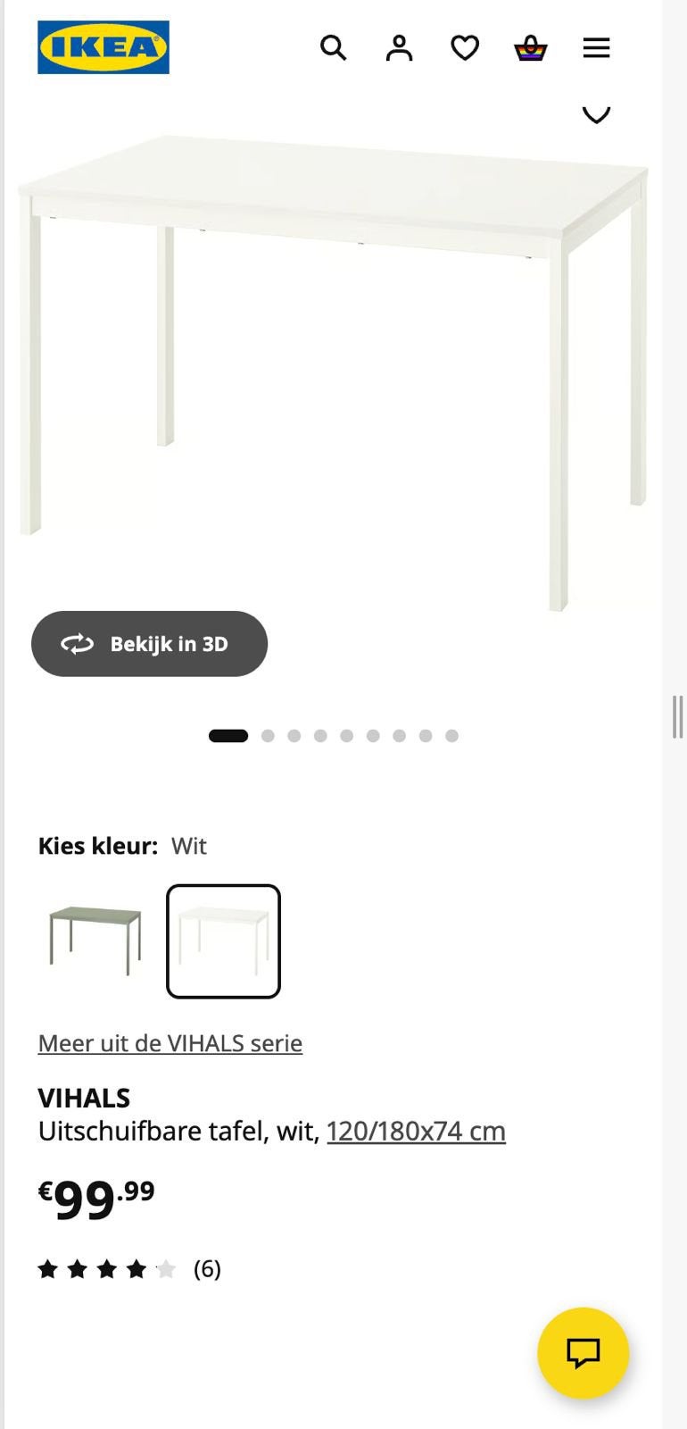 Wit tafel extendable 120/180x74cm