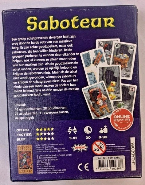 999 Games Saboteur Kaartspel voor 3-10 Spelers vanaf 8 Jaar, Coolsingel 104, 3011 AG Rotterdam, Netherlands, Verzenden, Zo goed als nieuw