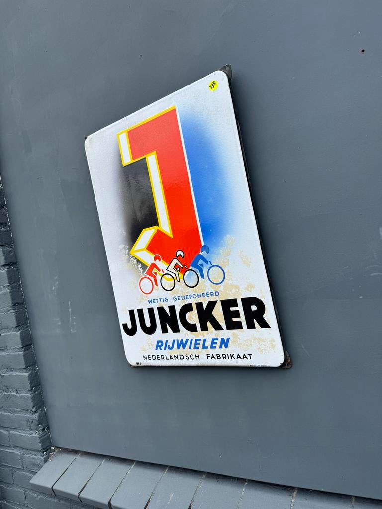 Vintage Juncker Rijwielen Emaille Reclamebord - Nederlands, Ophalen of Verzenden