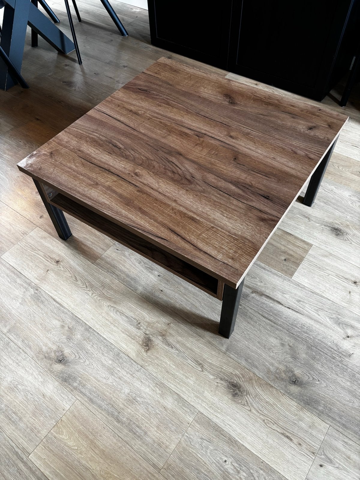 Salontafel met opbergruimte - Industrieel - Hout en Metaal, Ophalen, Gebruikt, 50 tot 100 cm, Vierkant