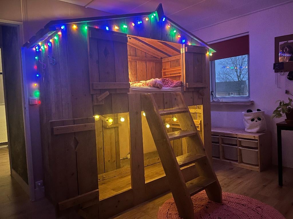 Steigerhout boomhutbed | 100x200cm | incl. ladder, Ophalen, Hoogslaper, Tweepersoons, 200 cm