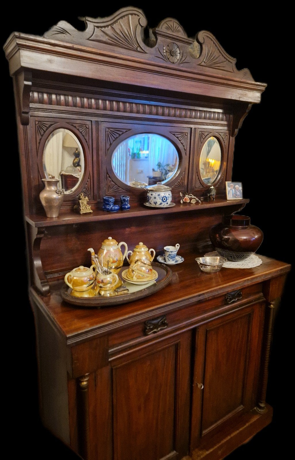 Antiek dressoir met spiegelopbouw, Antiek en Kunst, Ophalen