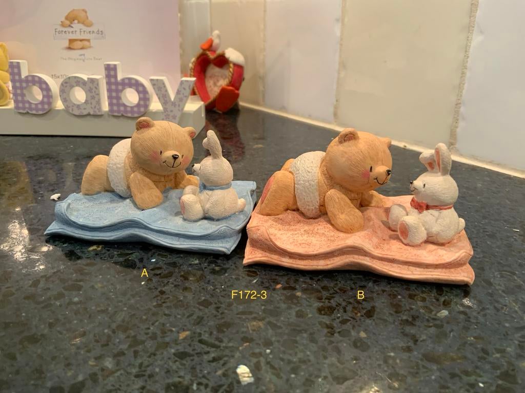 Schattige babybeer met konijn beeldjes (set van 2), Ophalen of Verzenden, Zo goed als nieuw