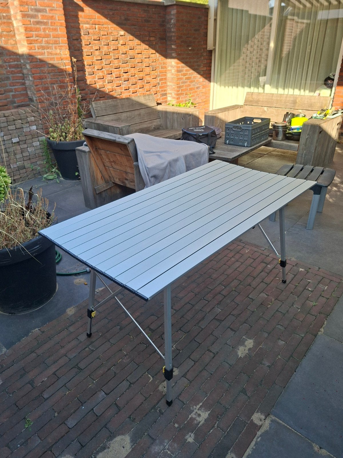 Oprolbare campingtafel aluminium 70x135 cm, Ophalen, Gebruikt