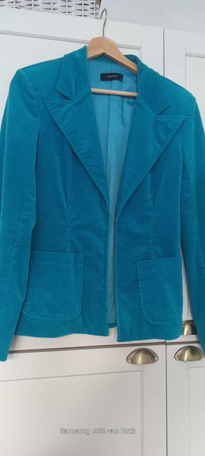 Vero Moda turquoise ribfluwelen blazer, maat 36/38, Ophalen of Verzenden