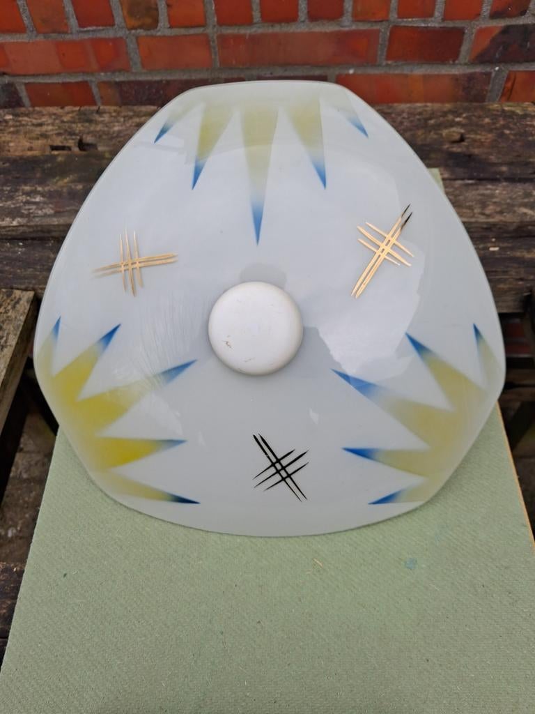Jaren 60 glazen lampenkap met originele fitting, Ophalen