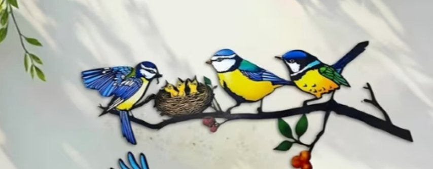 Muurdecoratie vogeltjes gekleurd metaal, Tuin en Terras, Ophalen of Verzenden, Nieuw