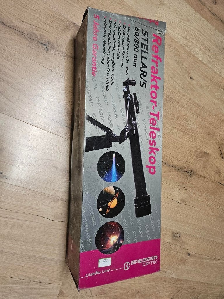 telescope S 60/800 bresser sterrenkijker, Audio, Tv en Foto, Met statief, Zo goed als nieuw, Minder dan 80 mm, Spiegeltelescoop (reflector)