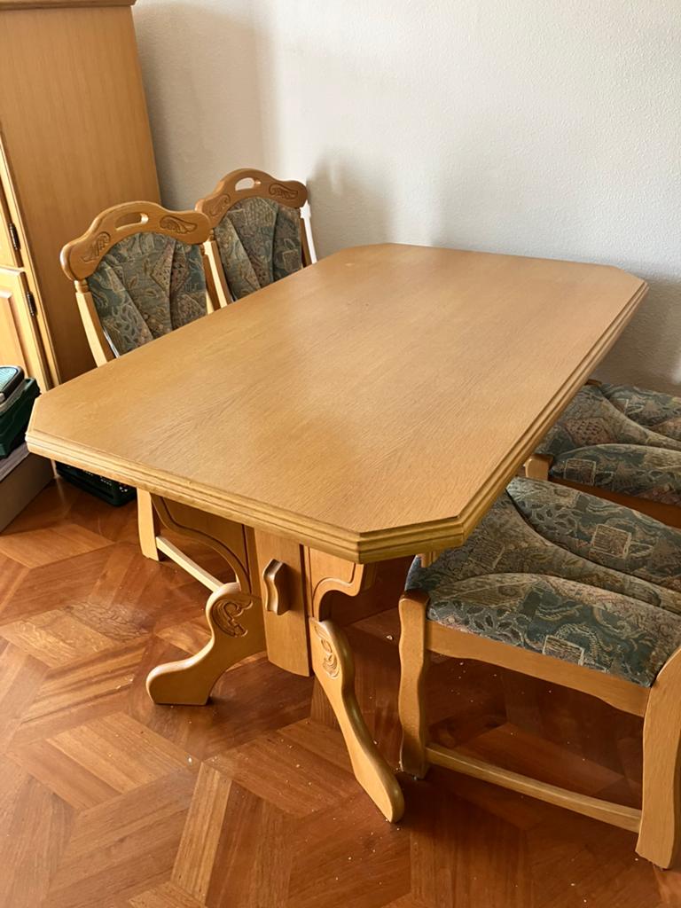 Grenen eethoek met 4 stoelen, Ophalen, Zo goed als nieuw, 4 tot 6 stoelen