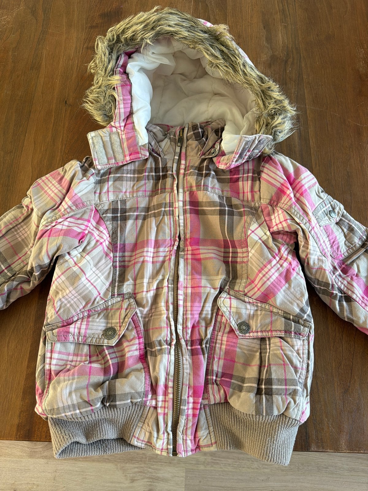 Name It winterjas geruit roze/grijs maat 116, Ophalen of Verzenden, Gebruikt, Meisje, Jas