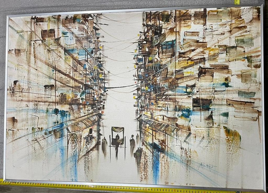 Abstract schilderij met Chinese of Japanse omgeving, Ophalen