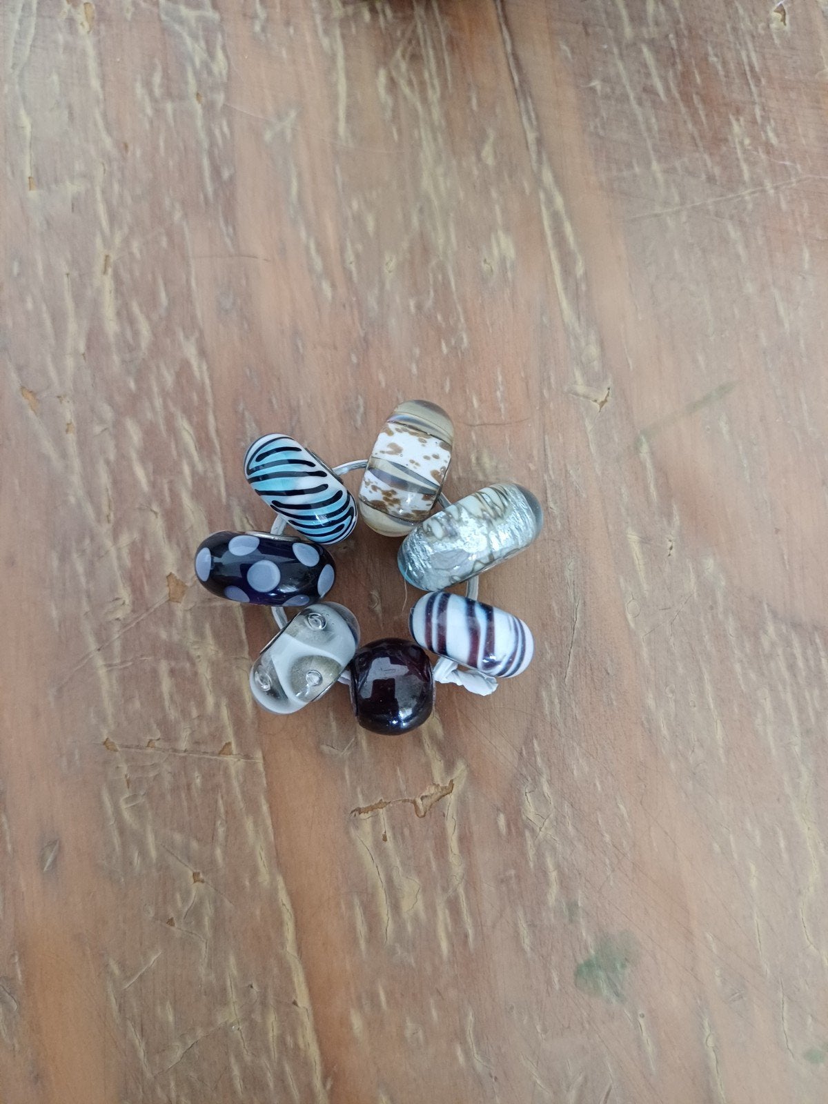Trollbeads set: 6 glaskralen en 1 granaat edelsteenkraal, Sieraden, Tassen en Uiterlijk, Bedels, Ophalen, Glas of Kristal, Zo goed als nieuw