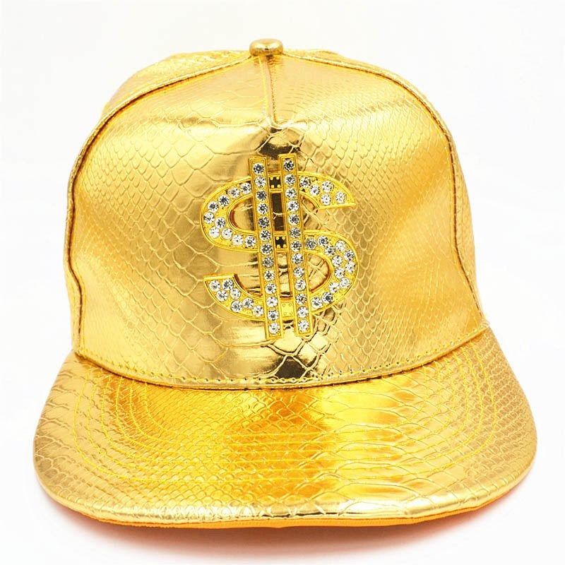 Gouden dollar pet heren dames hiphop bling baseball snapback, Verzenden, Nieuw, Pet