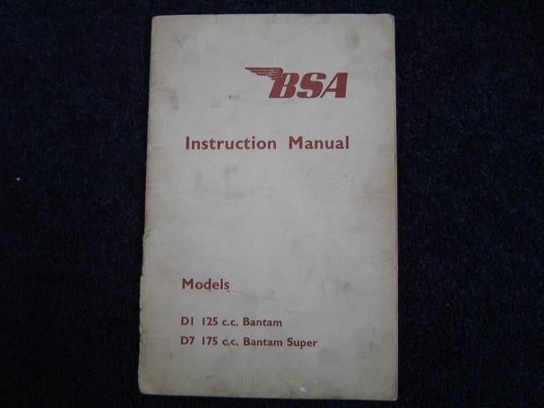 BSA D1 125cc D7 175cc Bantam 1959  instruction manual, Ophalen of Verzenden, Overige merken