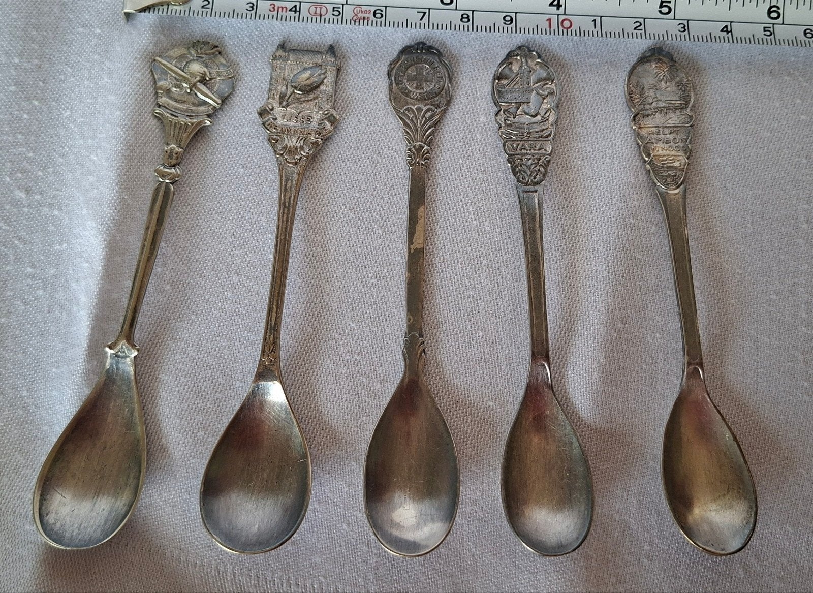 Set van 5 verzamel theelepeltjes met stadsgezichten, Antiek en Kunst, Ophalen of Verzenden