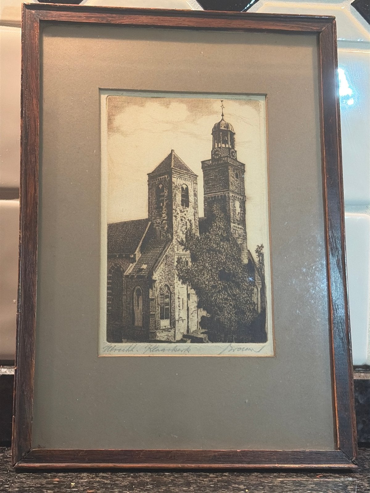 Ets Utrecht Klaaskerk Broeren 1891, Antiek en Kunst, Kunst | Etsen en Gravures, 1800 - 1899, Ets, Stadsgezicht, Ophalen of Verzenden